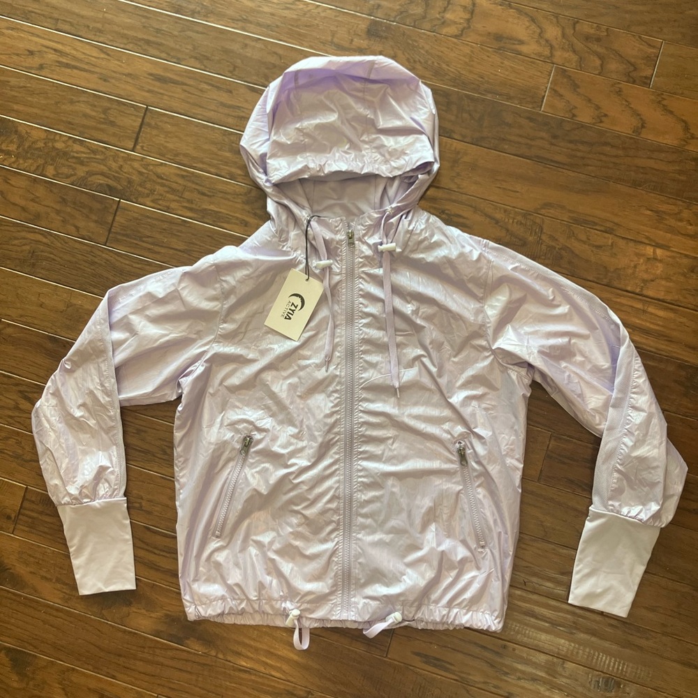 Zyia Active Bomber Jacket Lilac Shine Thumb Holes Windbreaker Full Zip Sz Medium